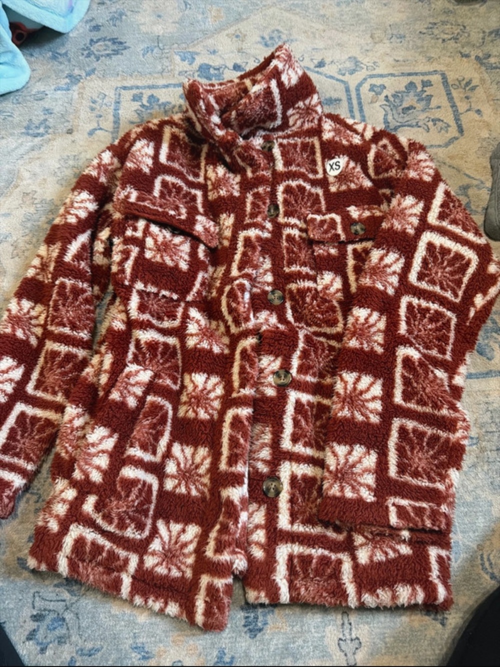 Women’s Cozy Maroon & Cream Patterned Jacket